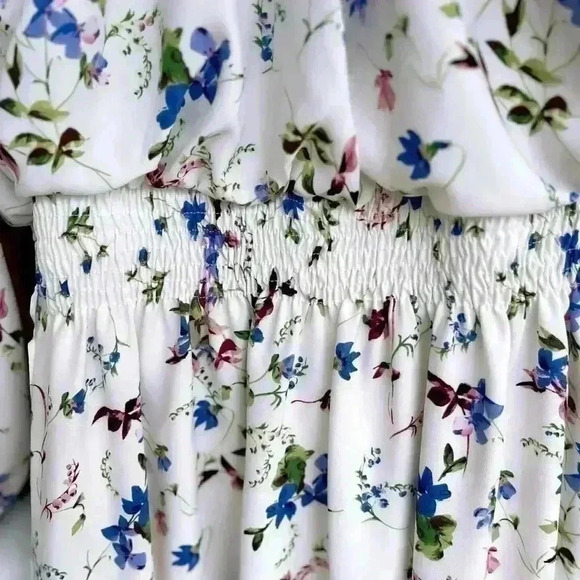 Women’s Taylor Dress Boho Spring Floral Elastic Waist Long Balloon Sleeve 10 - Picture 8 of 12